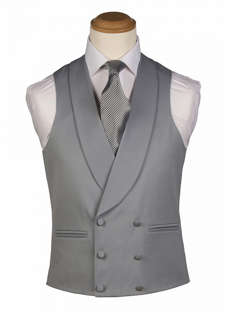 Dove Grey Double Breasted Waistcoat - TDR Menswear Hire Birmingham