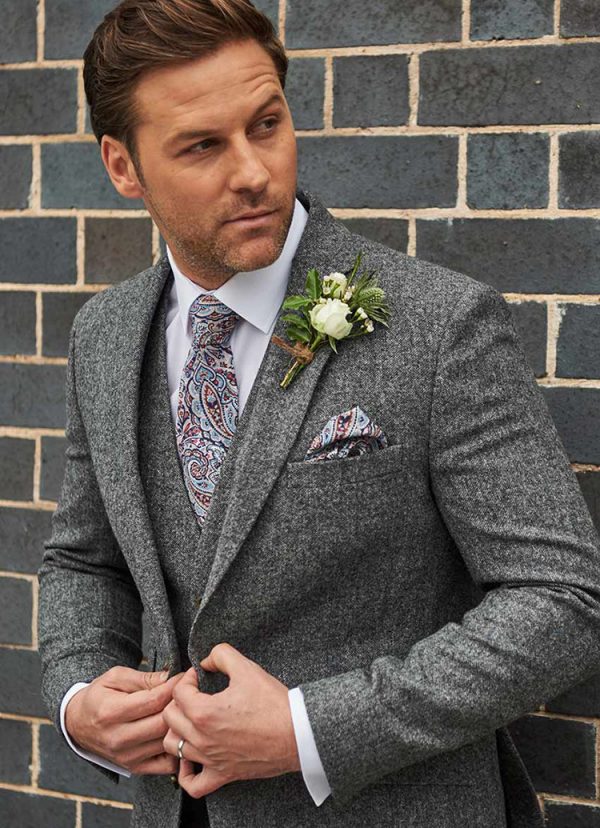 Grafton Tweed Suit, Grey, slim fitting, lightweight suit with matching waistcoat is ideal for weddings
