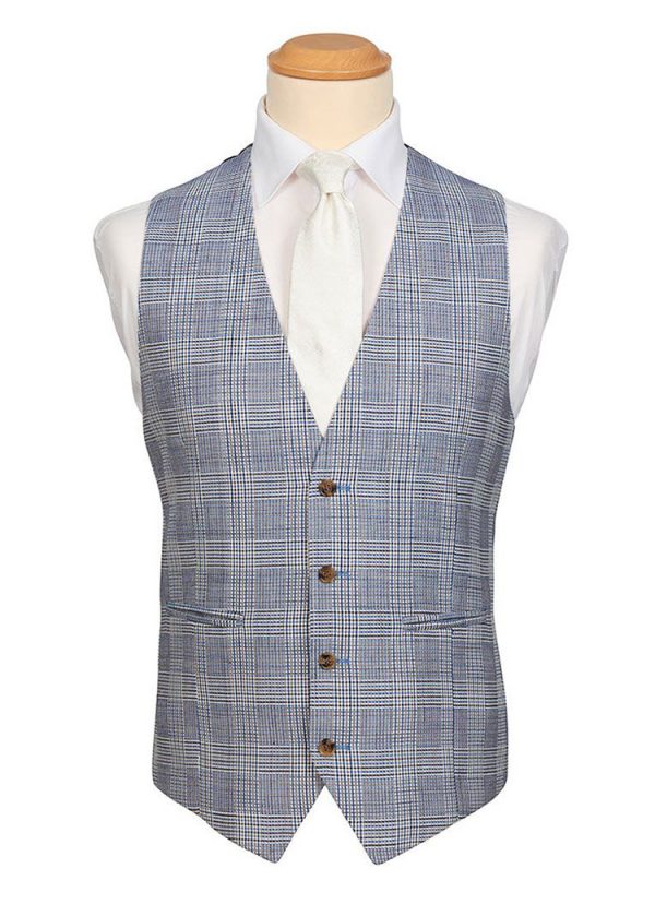Mulberry Blue Check Waistcoat. New in 2020 this waistcoat proves itself to be versatile with any of our blue suits.