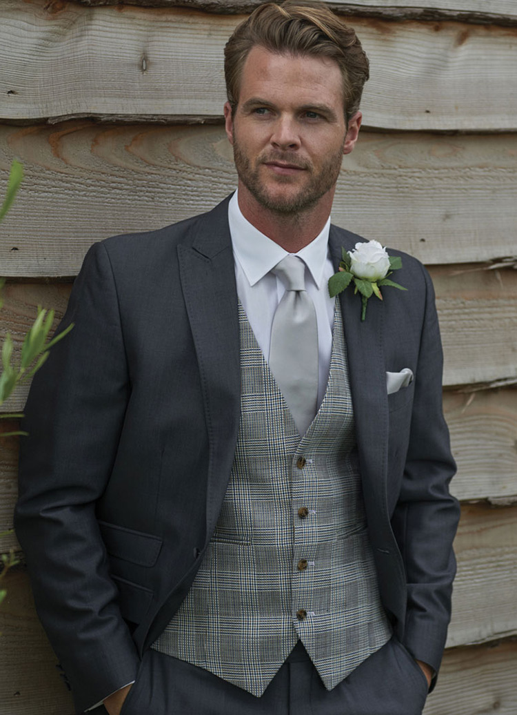 Grey Check Suit With Single Breasted Waistcoat  Marc Darcy