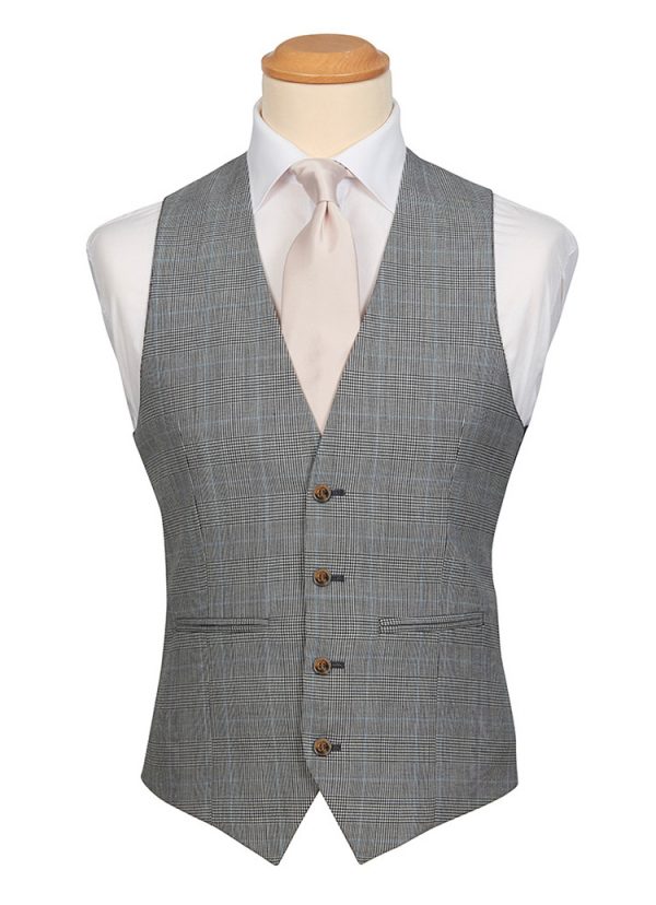 Prince of Wales Check Waistcoat compliments blue and grey suits equally, versatile with many colours of neckwear.