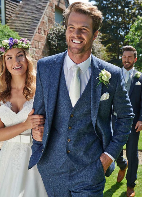 Shrewsbury Tweed Suit Blue Herringbone slim fit, suit with optional matching waistcoat is a great choice for weddings