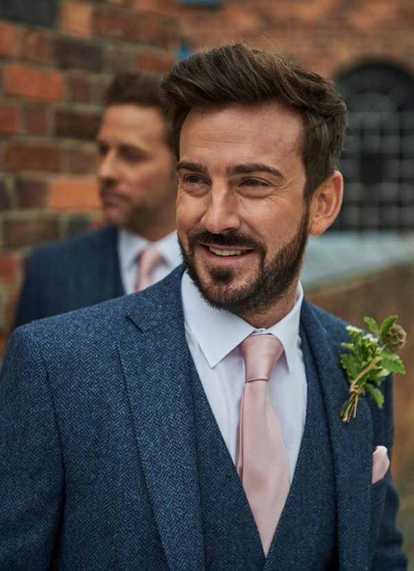 Shrewsbury Tweed Suit Blue Herringbone slim fit, suit with optional matching waistcoat is a great choice for weddings