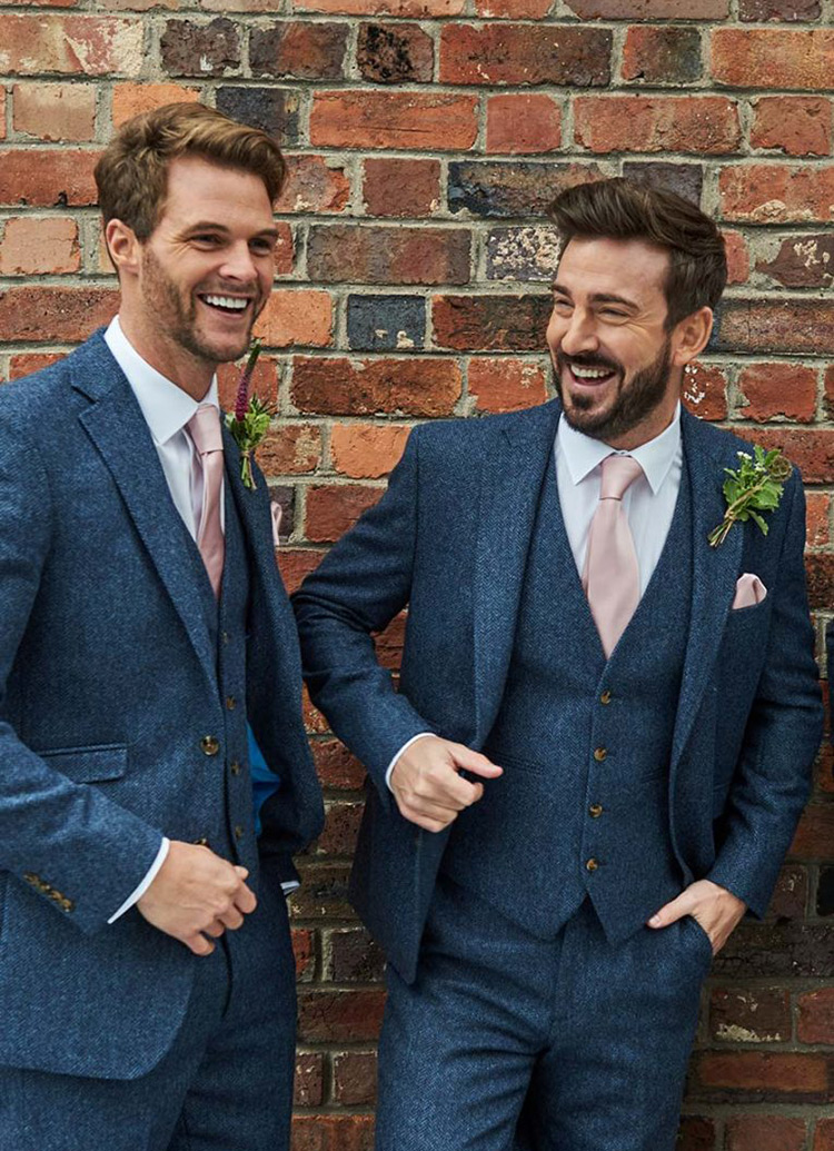 3 Piece Blue Slim Fit Suit with Grey Double Breasted Waistcoat to Hire |  Rathbones Tailor