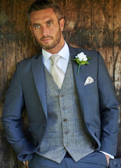 Our Hire Grey/Royal Tweed Check Waistcoats compliment Lounge Suits and Tailcoats perfectly.