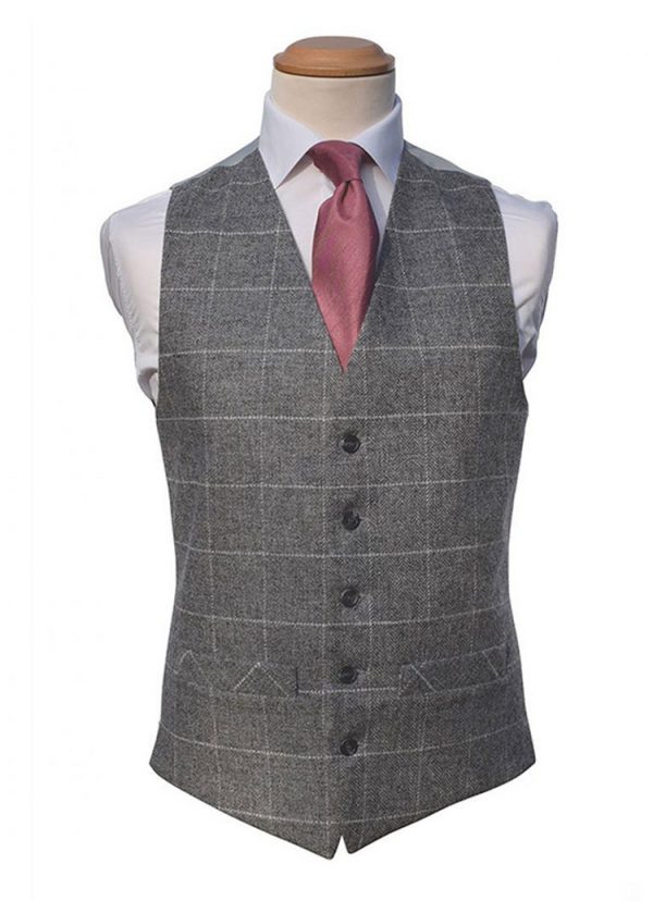 Our Hire Silver/Ivory Tweed Check Waistcoats compliment Lounge Suits and Tailcoats perfectly.